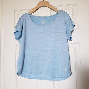 ASICS Women's Baby Blue Linear Workout Short-Sleeve Crop Top - Size Medium - EUC
